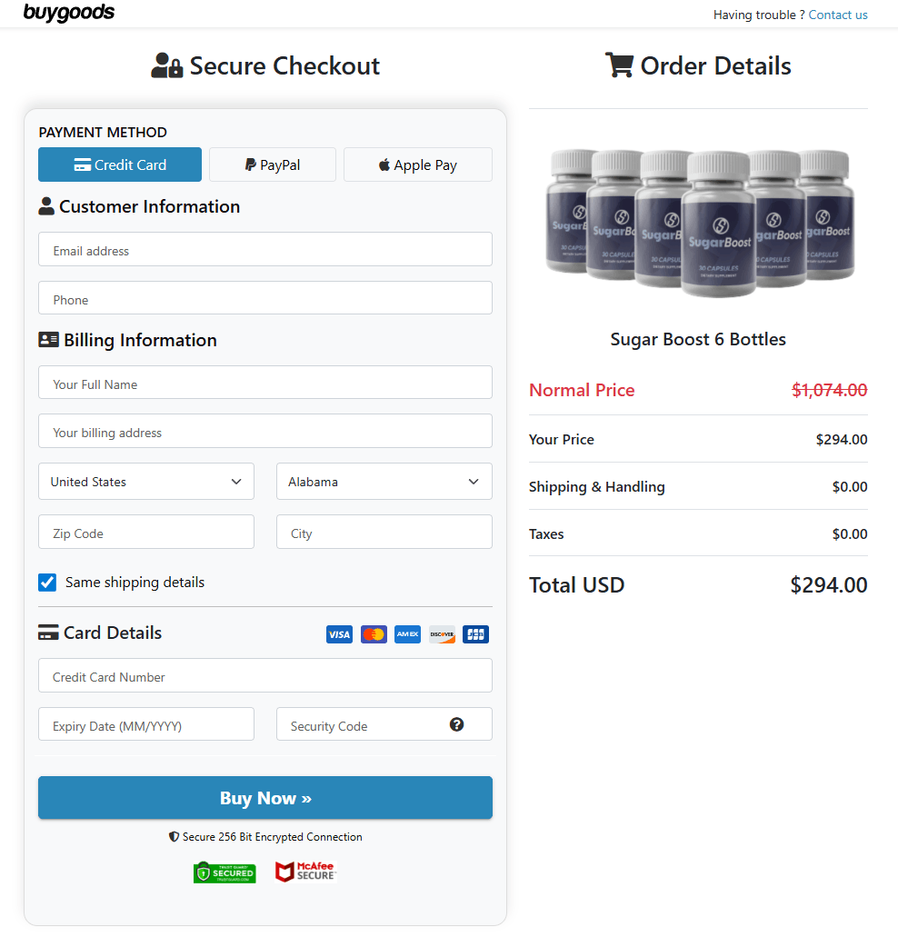 Sugar Boost order form